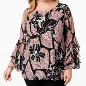 Alfani Pink and Black Floral Blouse